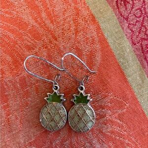 Silver/gold tone  Pineapple Earrings with Green Accents. About 1.5 inches long